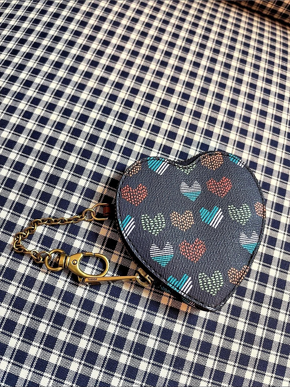 Fossil Heart-Shaped Mini Bag in Black & Green